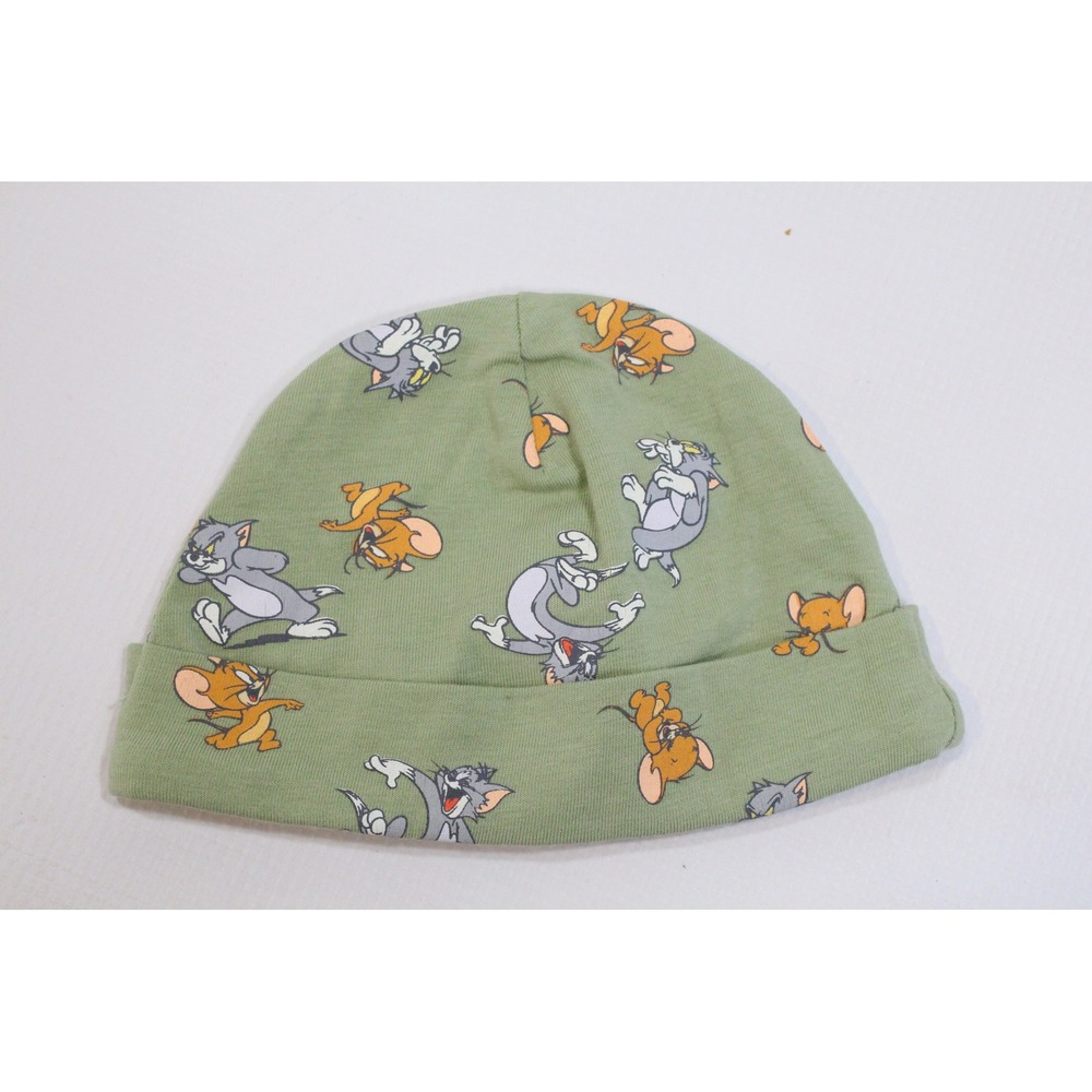 Tom and Jerry Kids Sage Green Graphic Print Cuffed Beanie Hat 1-3 Months